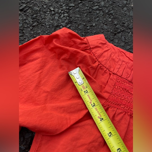 Anthropologie Maeve Coral Poplin Smocked Neck Peasant Top Size XS - Picture 5 of 5